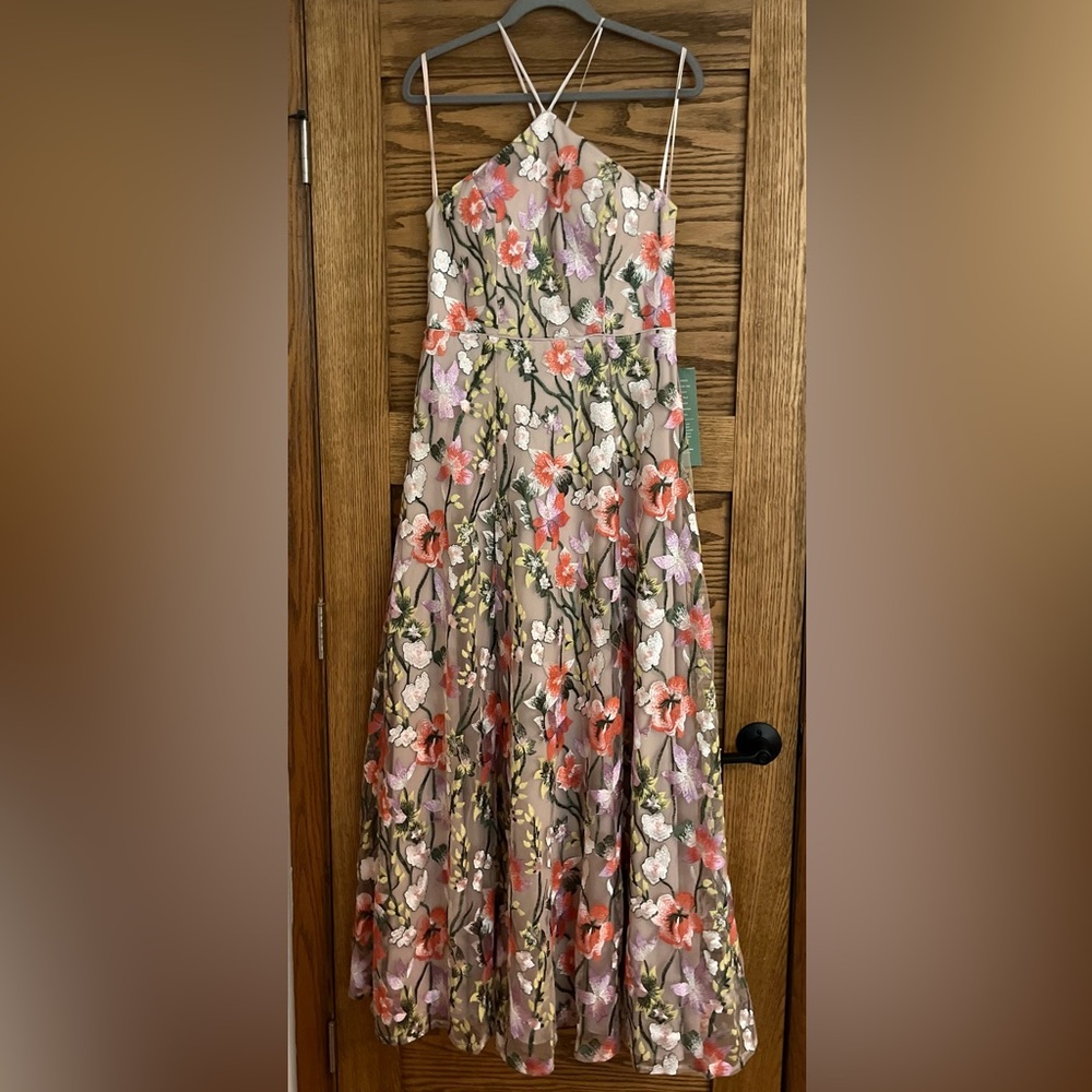 Floral Embroidered Maxi Halter Dress - Medium